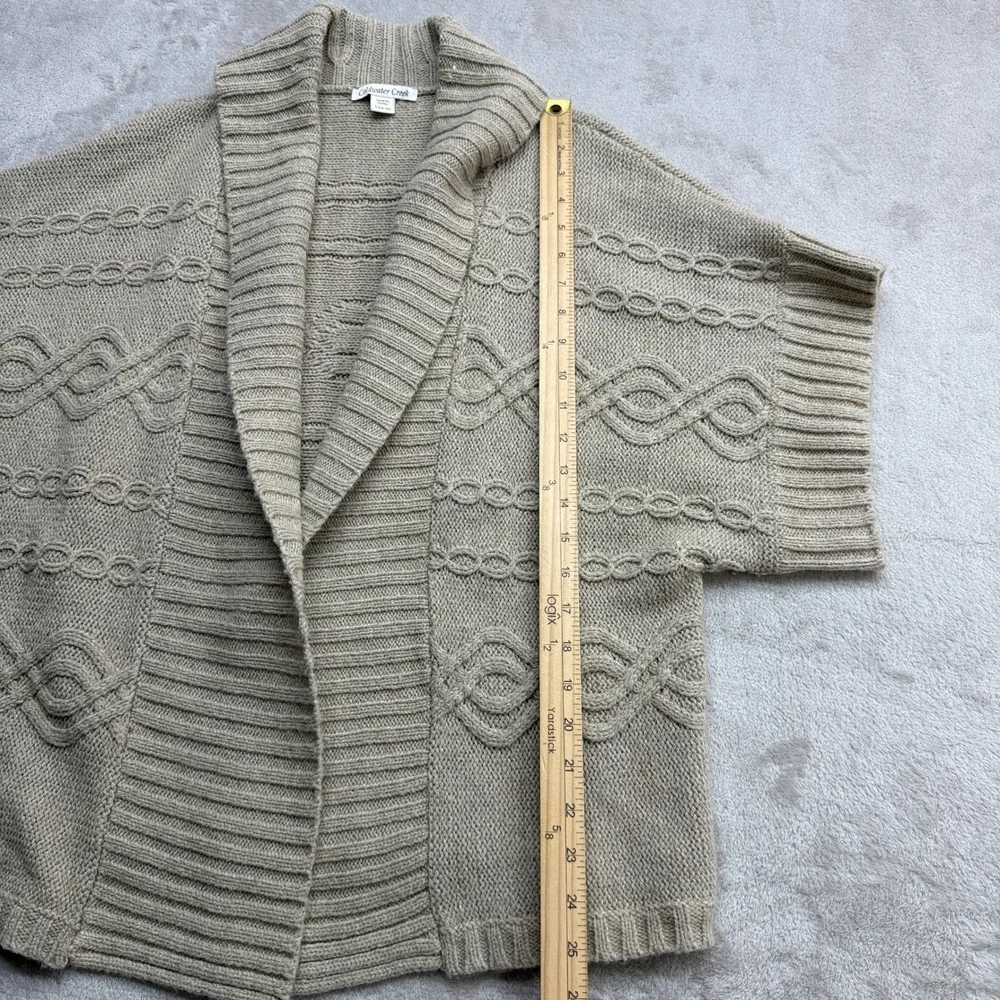 Coldwater Creek Cardigan Women's Large Beige Cable Knit Wool Blend Shawl Collar